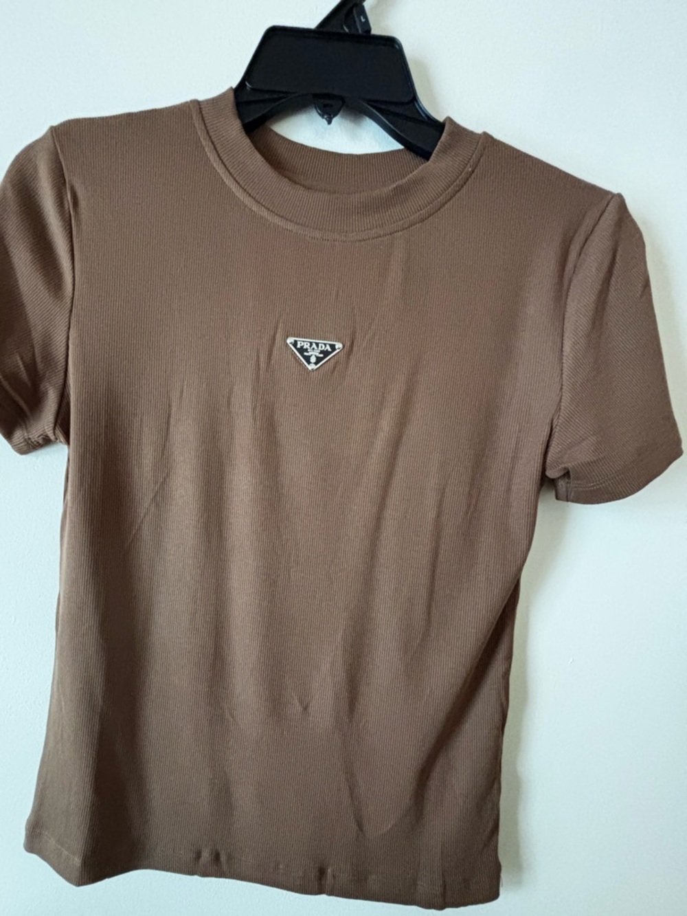Brown Ribbed Logo Tee with Silver Triangle one size